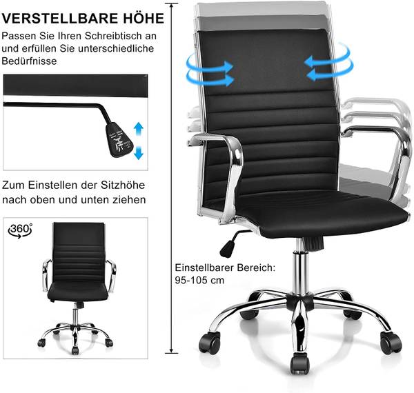 Bürostuhl mit hoher Rückenlehne Schwarz - Kunstleder - 60 x 105 x 55 cm