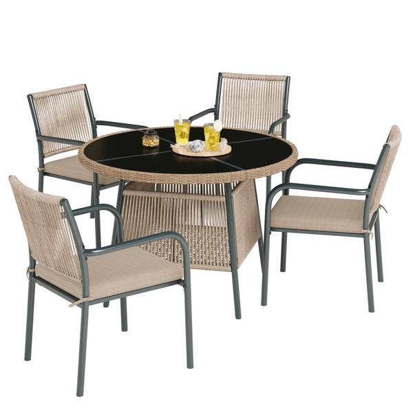 Gartenmöbel-Set Anemoi Ⅰ Beige - Schwarz - Metall - Textil
