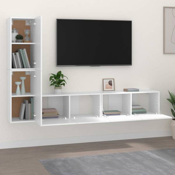 Meuble tv 3014786-2 (lot de 4) Blanc - Bois manufacturé - 80 x 30 x 30 cm