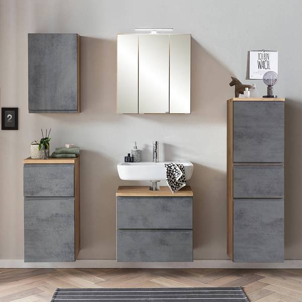 Badmöbel-Set VASTO-03-25 5er-Set Grau - Spiegelglas - 170 x 200 x 35 cm