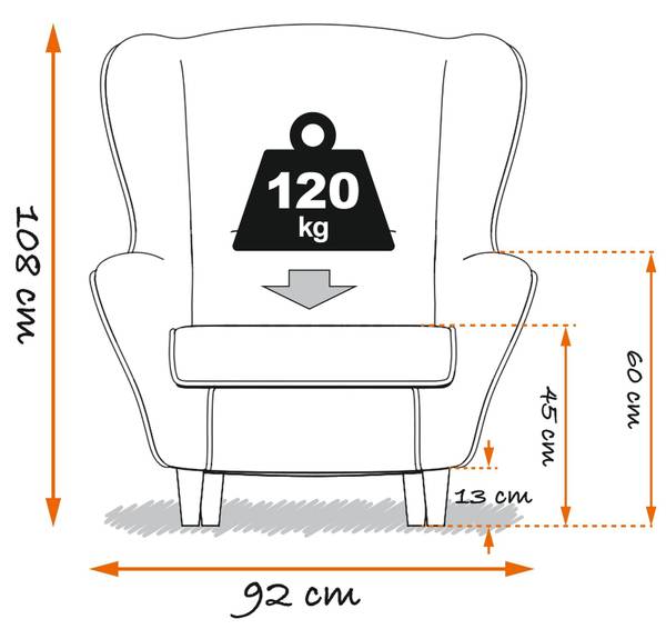 Ohrensessel & Hocker Sofia Design 5189 Braun - Webstoff - 92 x 108 x 92 cm
