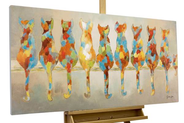Acrylbild Handgemalt Katze Jec Baumwollstoff - 120 x 60 x 4 cm