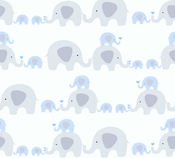 Kinderzimmertapete Elefanten Blau Weiß Blau - Grau - Weiß