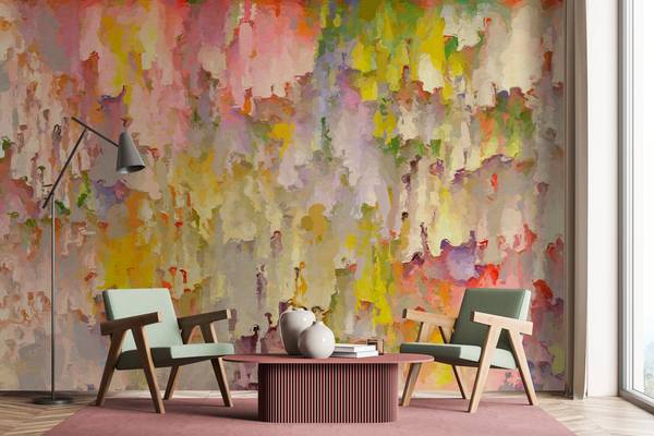 Fototapete Opulea Walls by Patel Beige - Grün - Pink - Gelb - Fleece - 400 x 270 x 1 cm