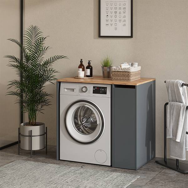 Hoge Wasmachinekast Viktor 55161 antracietkleurig - eikenhouten look - 94 x 61 cm