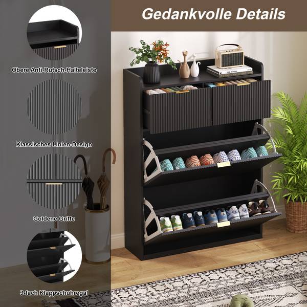 Schuhschrank BW-SG07 Schwarz - Massivholz - 24 x 110 x 80 cm