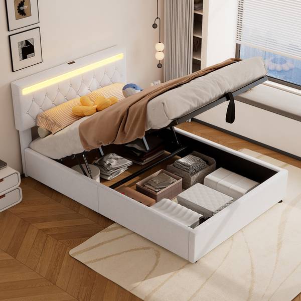 Polsterbett mit LED O1429 Weiß
