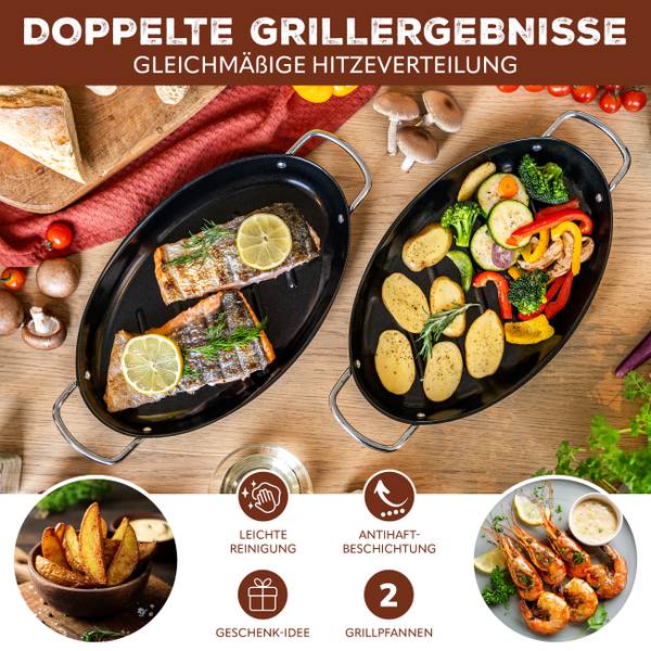 Fischgrillpfanne 14146 (2er-Set) Schwarz - Metall - 40 x 4 x 21 cm