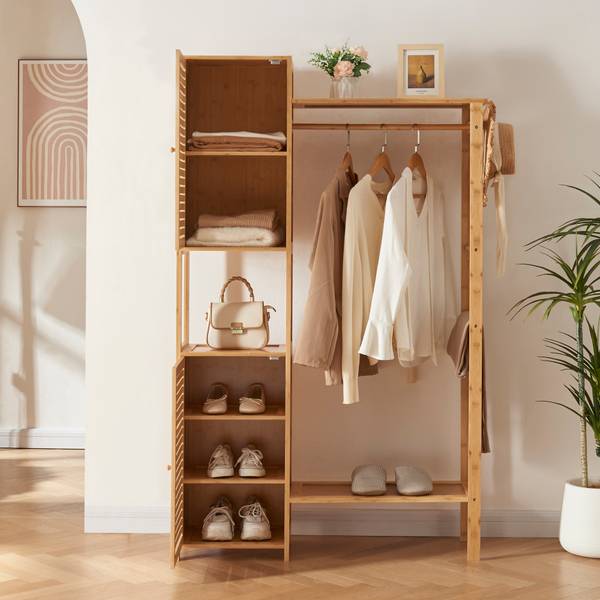 Garderobenständer Oldsum Beige - Bambus - 99 x 164 x 29 cm