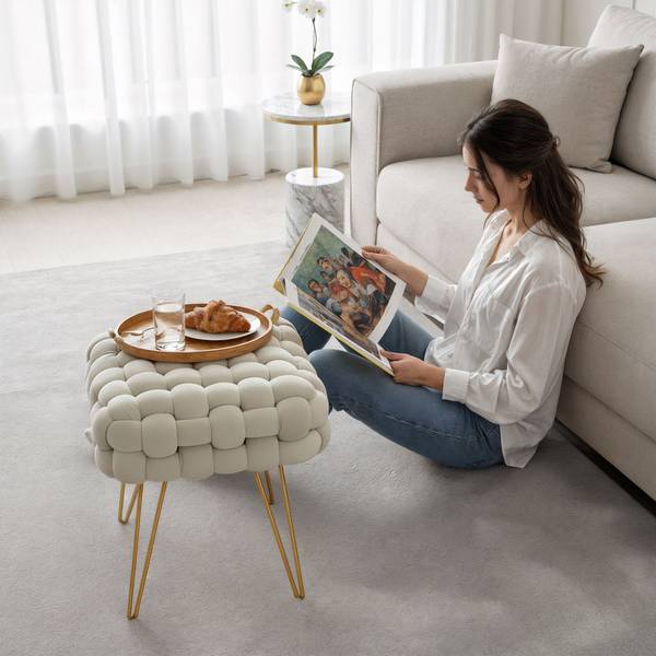 Polsterhocker DOTTY Beige - Creme