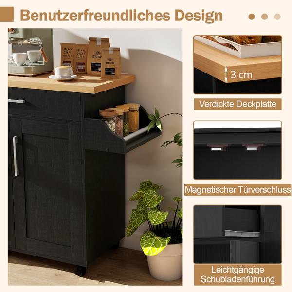 Küchenwagen WO70650 Schwarz - Holzwerkstoff - 40 x 90 x 111 cm