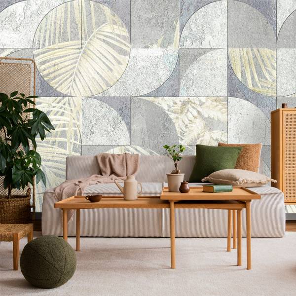 Vlies-Fotobehang BETON Bladeren Natuur lichtgrijs - 405 x 270 x 270 cm