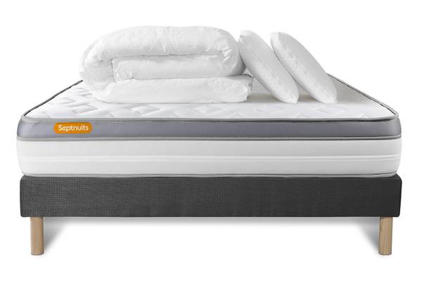 Pack literie 140x190 Gris - Tissu - Pin - 140 x 29 x 190 cm