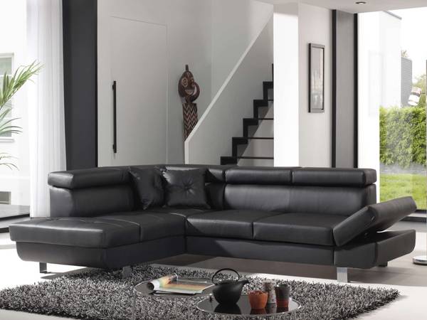 Canapé d'Angle Convertible LISBONA Noir - Tissé à plat - 252 x 89 x 190 cm