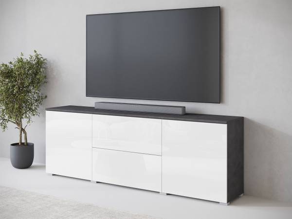 TV-Lowboard Vera Anthrazit - Glas Weiß