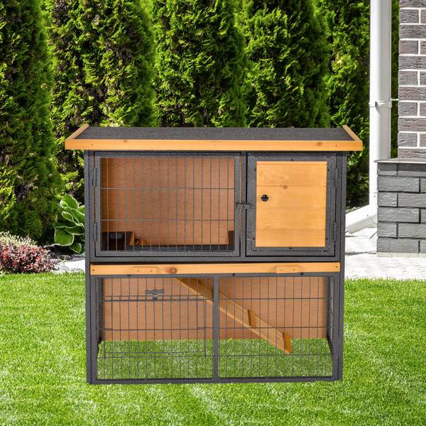 Kleintierkäfig D51-176 Gelb - Massivholz - 45 x 81 x 90 cm