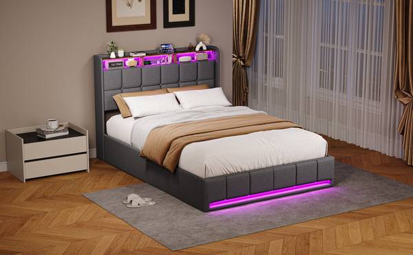 Doppelbett HXQ01 Grau - Metall - Massivholz - 164 x 110 x 218 cm