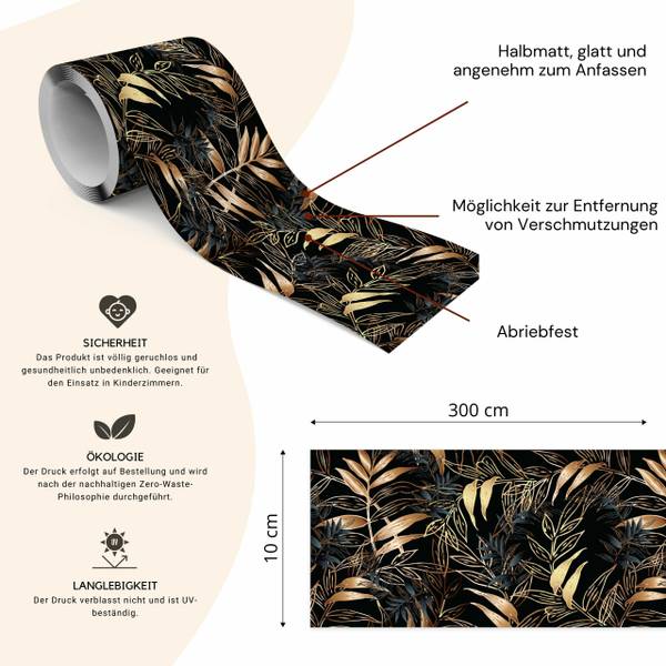 Behangrand BLADEREN Planten Glamour beige - zwart - bruin - vlies - 10 x 300 x 300 cm