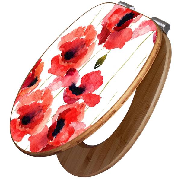 WC-Sitz mit Absenkautomatik Mohn Aquarel Rot - Bambus - Holzwerkstoff - 38 x 5 x 49 cm