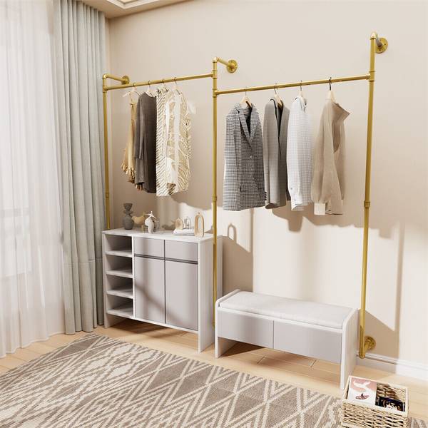 Teleskop Garderoben Kleiderständer Gold Gold - Metall - 26 x 190 x 205 cm