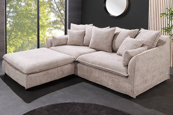 Hocker HEAVEN Beige - Polyester - Pappel - 100 x 42 x 100 cm