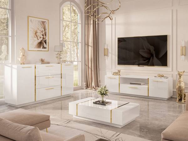 ONYX woonkamermeubelset sokkel hoogglans wit - wit