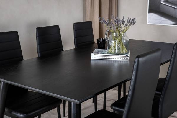Eetkamerset Dipp 51 (7-delig) zwart - massief hout - 90 x 75 x 180 cm