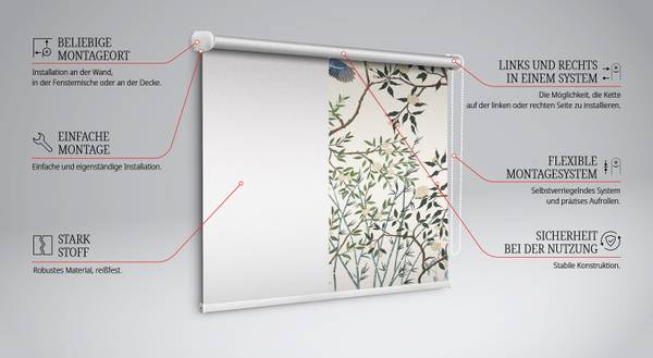 Innenrollo Vögel auf dem Baum 150 x 240 x 1 cm