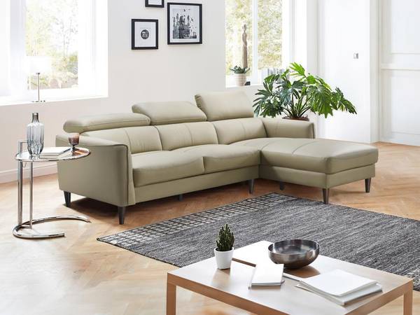 Sofa SALVI Beige - Echtleder - Textil - 179 x 77 x 248 cm