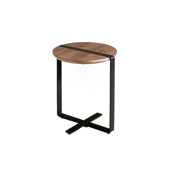 Table d'angle ronde noyer et acier noir Marron - Acier - Zinc - 50 x 52 x 50 cm