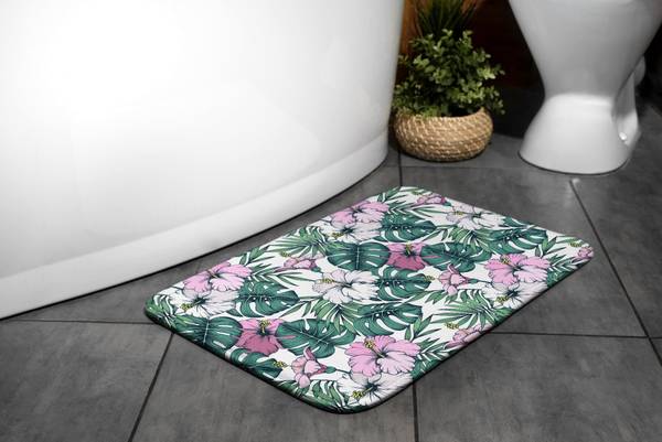 Badteppich Monstera-Blätter Grün - Polyester - 75 x 45 x 75 cm