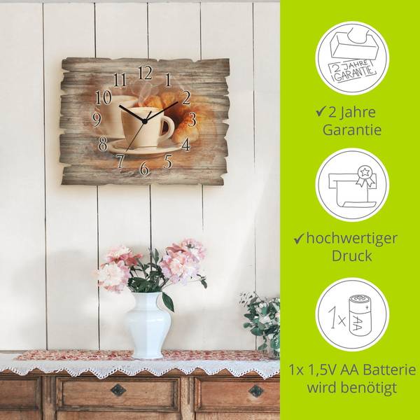 Wanduhr Holz Cappuccino und Croissant Braun - Holzwerkstoff - 40 x 30 x 1 cm