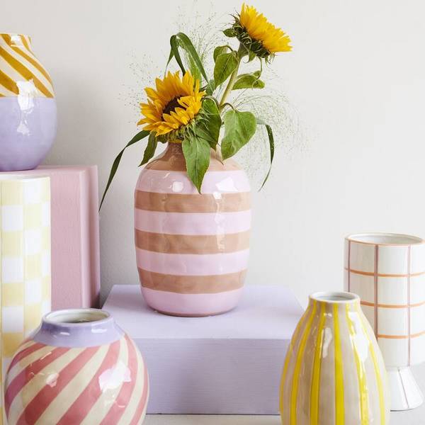 Vase Stripes Pink - Keramik - 16 x 16 x 16 cm