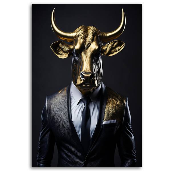 Wandbild stier tiere im anzug 70 x 100 cm