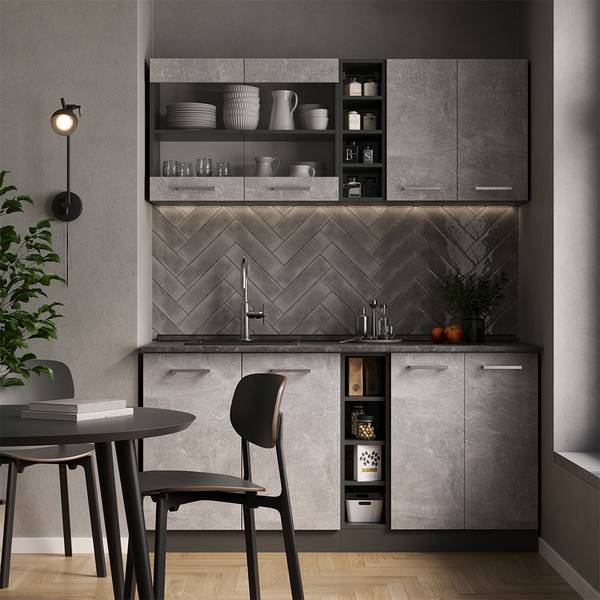 Singleküche R-Line 53592 Grau - Chrom - 160 x 82 x 46 cm