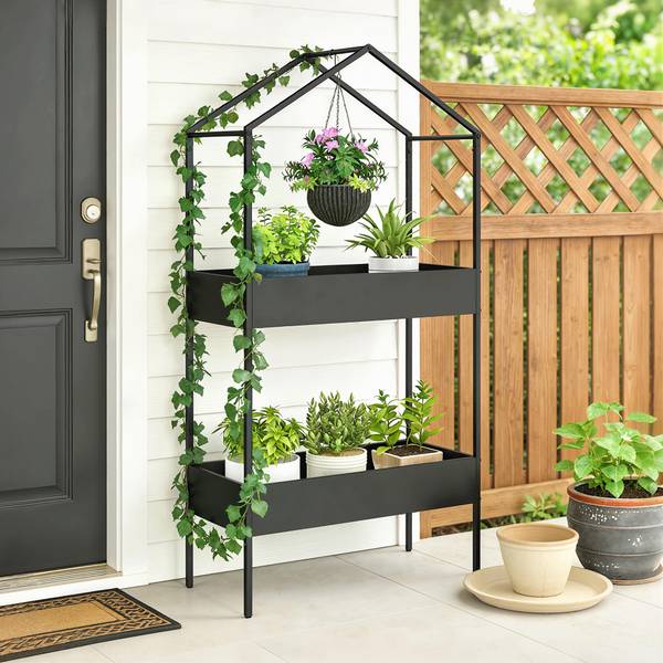Plantenstandaard 84H-517V00BK zwart - metaal - 35 x 150 x 75 cm