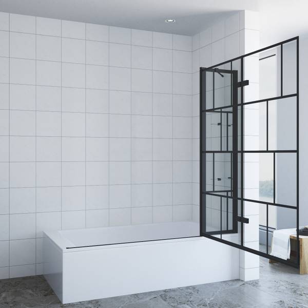 Duschabtrennung Badewannenaufsatz Schwarz - Glas - 150 x 140 x 0 cm