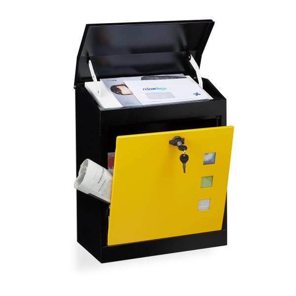 Boîte aux lettres murale grande XL Noir - Jaune