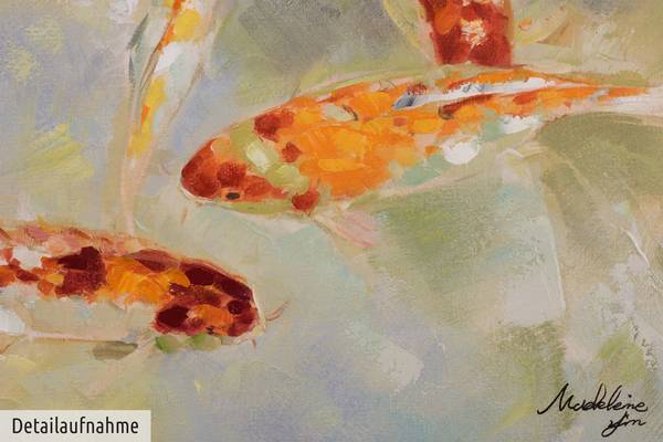 Acrylbild Handgemalt Fische Mad Baumwollstoff - 100 x 70 x 4 cm