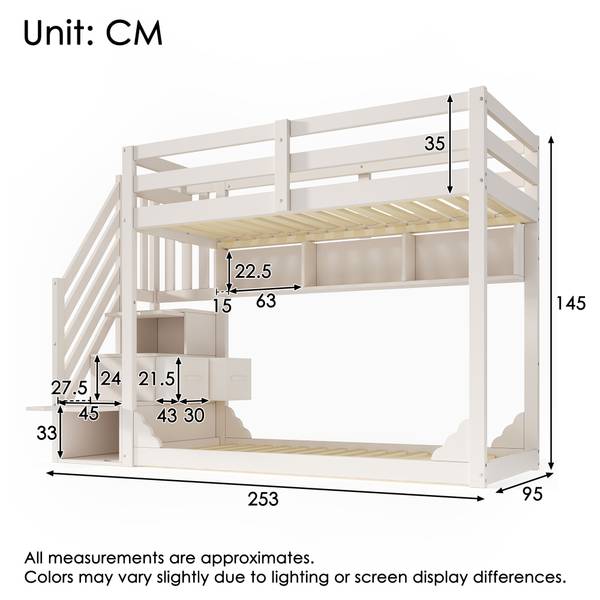Etagenbett LucyWoody Ⅰ Weiß - Holzwerkstoff - 95 x 145 x 253 cm