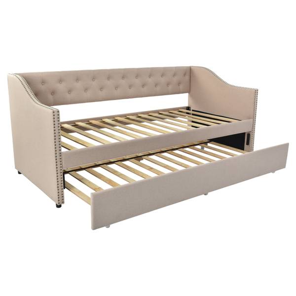Tagesbett PTKJA3 Beige - Metall - Massivholz - 96 x 88 x 211 cm