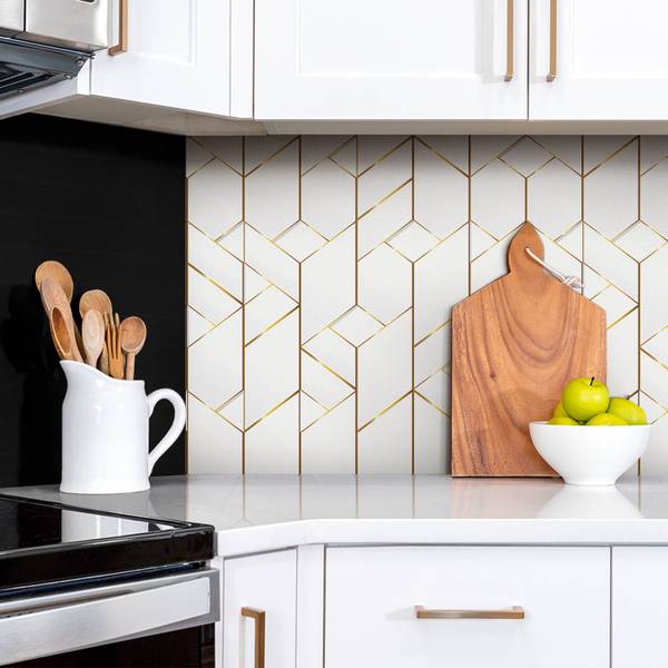 Selbstklebendes Wandpaneel Linien Gold - Polyester PVC - 100 x 50 x 0 cm