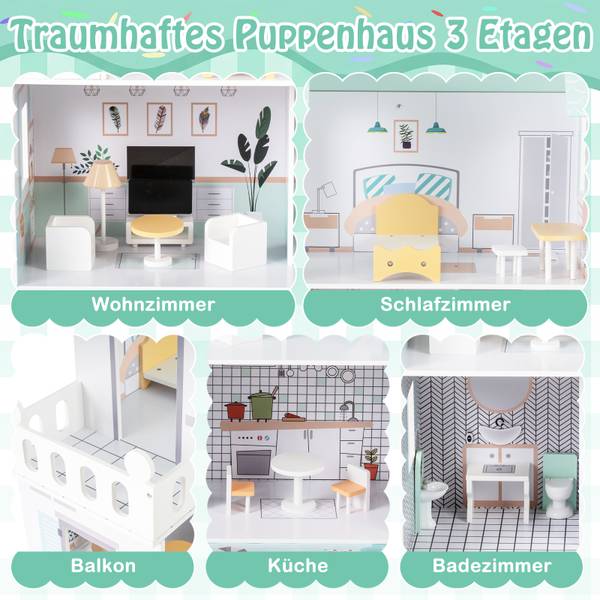 Puppenhaus TM10200GN Grün - Holzwerkstoff - 74 x 120 x 34 cm