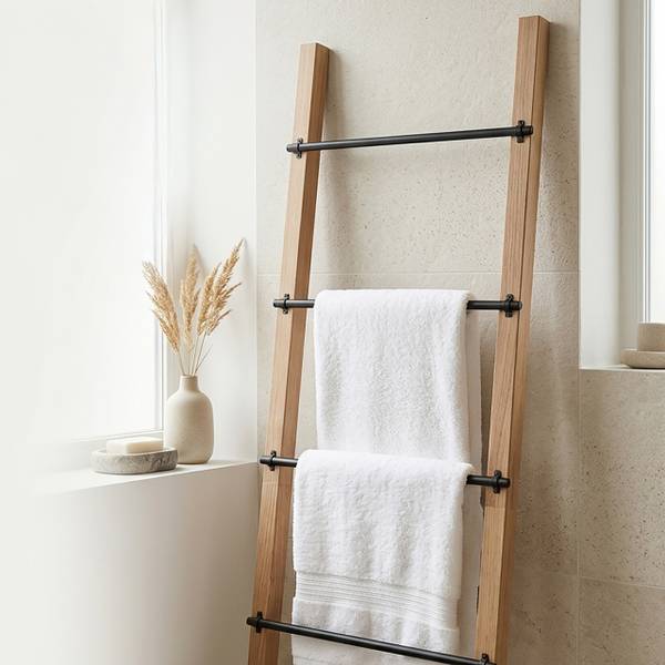 Handtuchleiter 4 Sprossen Holz & Metall Schwarz - Braun - Stahl - 56 x 160 x 5 cm