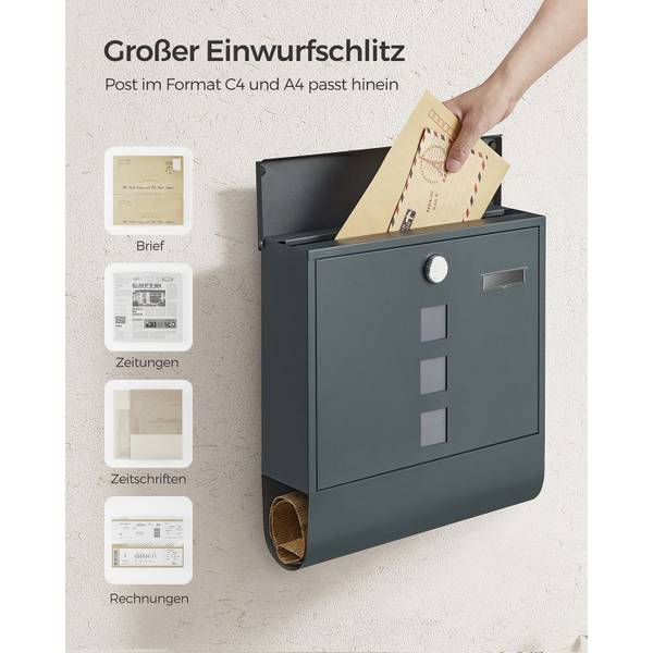 Briefkasten Sao Tome Grau - Metall - 37 x 37 x 11 cm