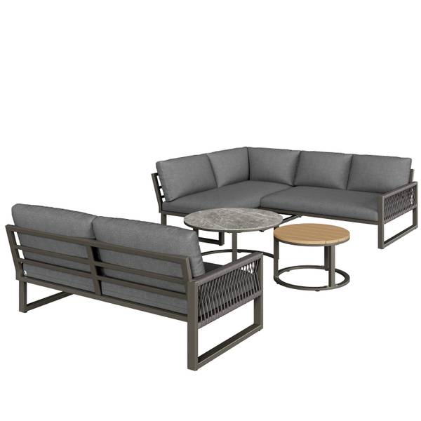 Gartenmöbel-Set MetaRopeNatur 5-teilig Grau - Holzwerkstoff - Glas - Metall - Kunststoff - Textil - 233 x 86 x 178 cm