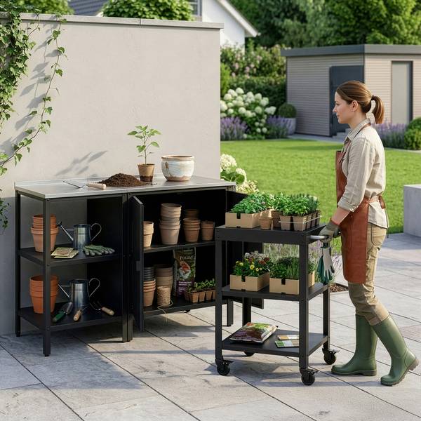 Outdoorset Bolognano 3-tlg. Schwarz - Stahl - 80 x 92 x 50 cm