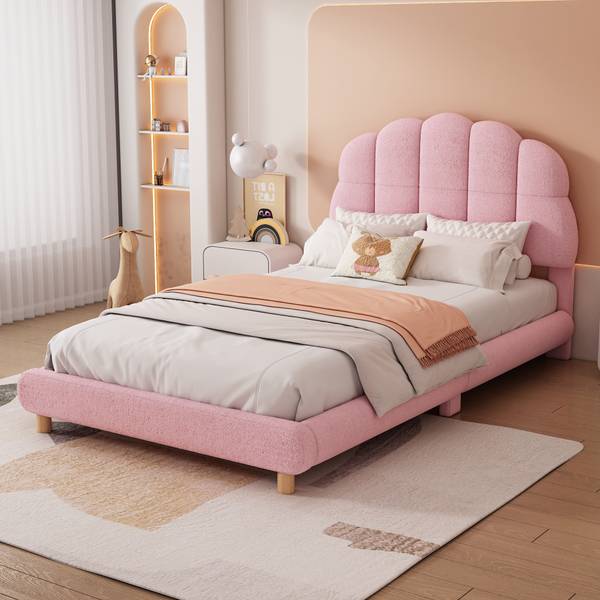Kinderbett, niedliches Kopfteil-O1112 Pink - Massivholz - 102 x 65 x 215 cm