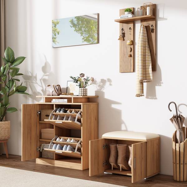 Kledingkastset NaturSHEF bruin - plaatmateriaal op houtbasis - 35 x 133 x 140 cm