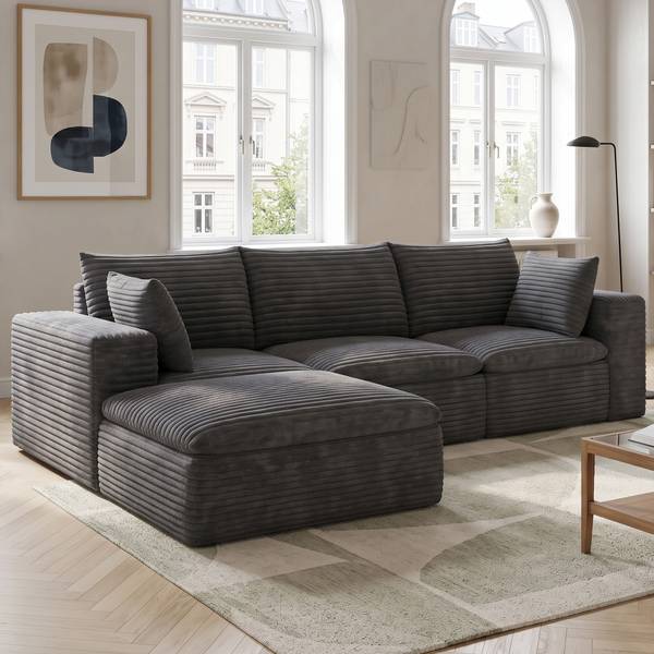 Ecksofa Mir-Flo Grau - Textil - 260 x 60 x 160 cm
